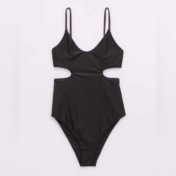 NWT Aerie Shine Rib Voop Cheeky Cut Out One Piece Swimsuit - Picture 3 of 5